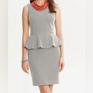 Banana Republic Jacquard Polka Dot Peplum Dress Black Ivory Lined Size 6